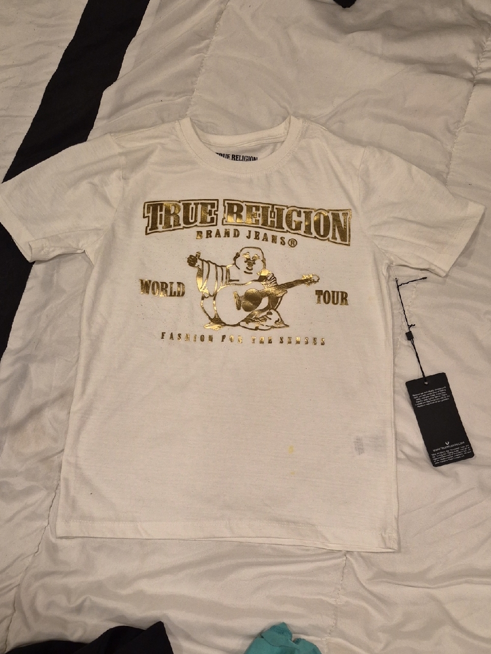 True Religion Men’s White Tee with Gold Graphic